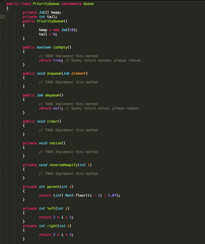  public class PriorityQueue implements Queue private Job[] heap; private int tail;