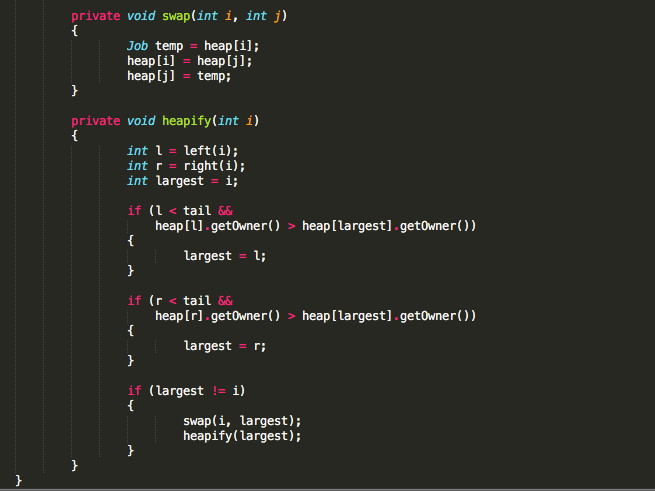 public PriorityQueue() heap-new Job [10]; tail = 0; public boolean isEmpty() TODO