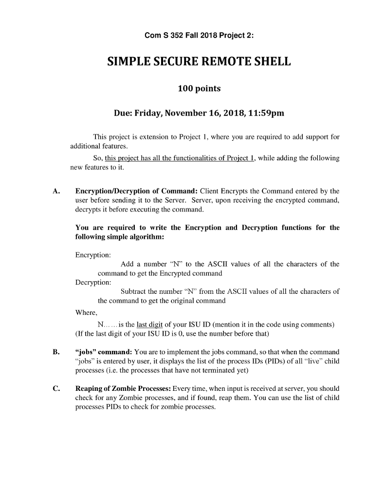 C program for a remote shell system. It involves a Server and