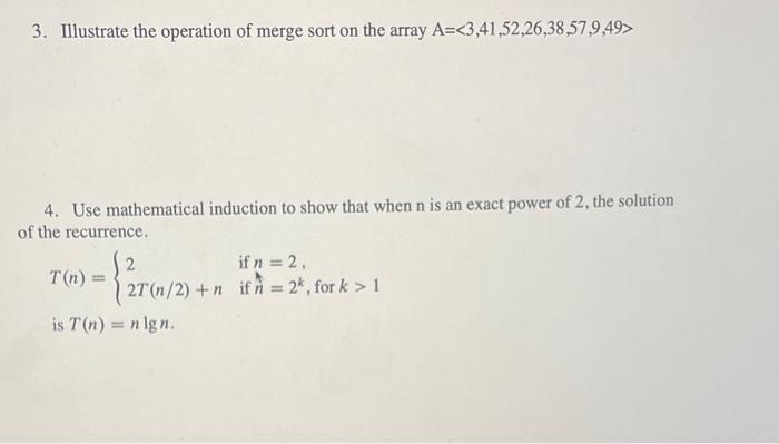 of INSERTION-SORT on the array A=(31,41,59,26,41,58) INSERTION-SORT (A,n) for j=2 to n