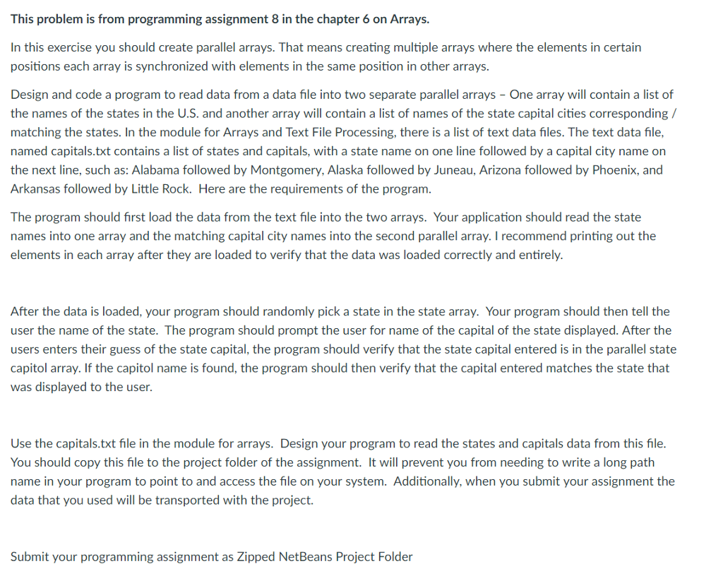 This problem is from programming assignment 8 in the chapter 6 on