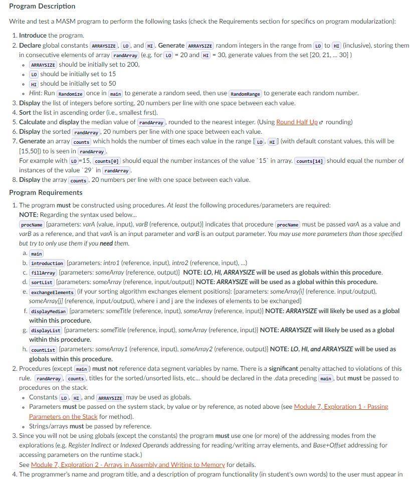 Write an MASM program that meets the following requirements. Please use the
