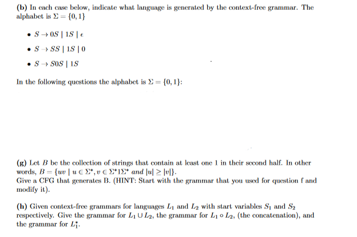  (b) In each case below, indicate what, language is generated by