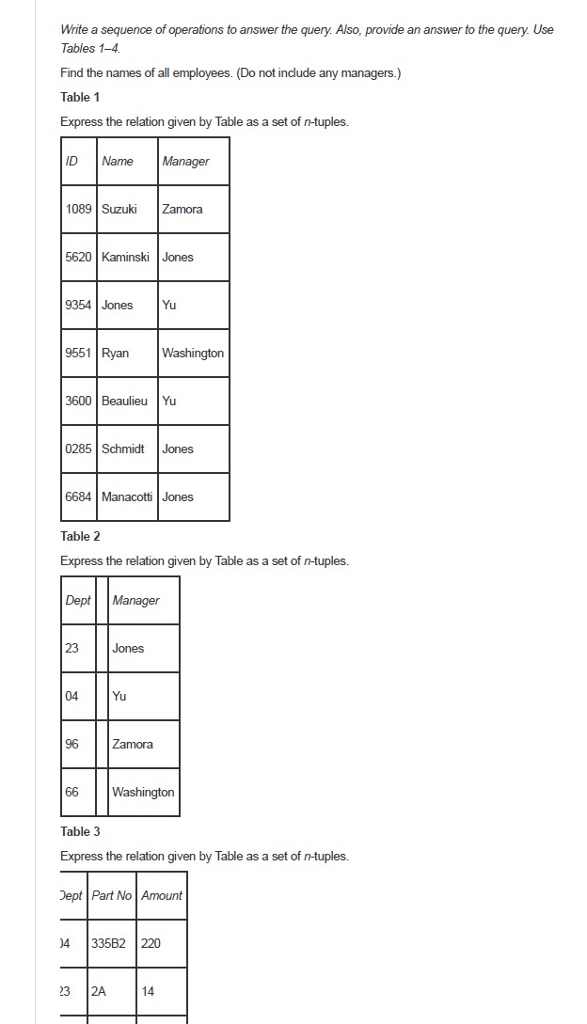  Write a sequence of operations to answer the query. Also, provide