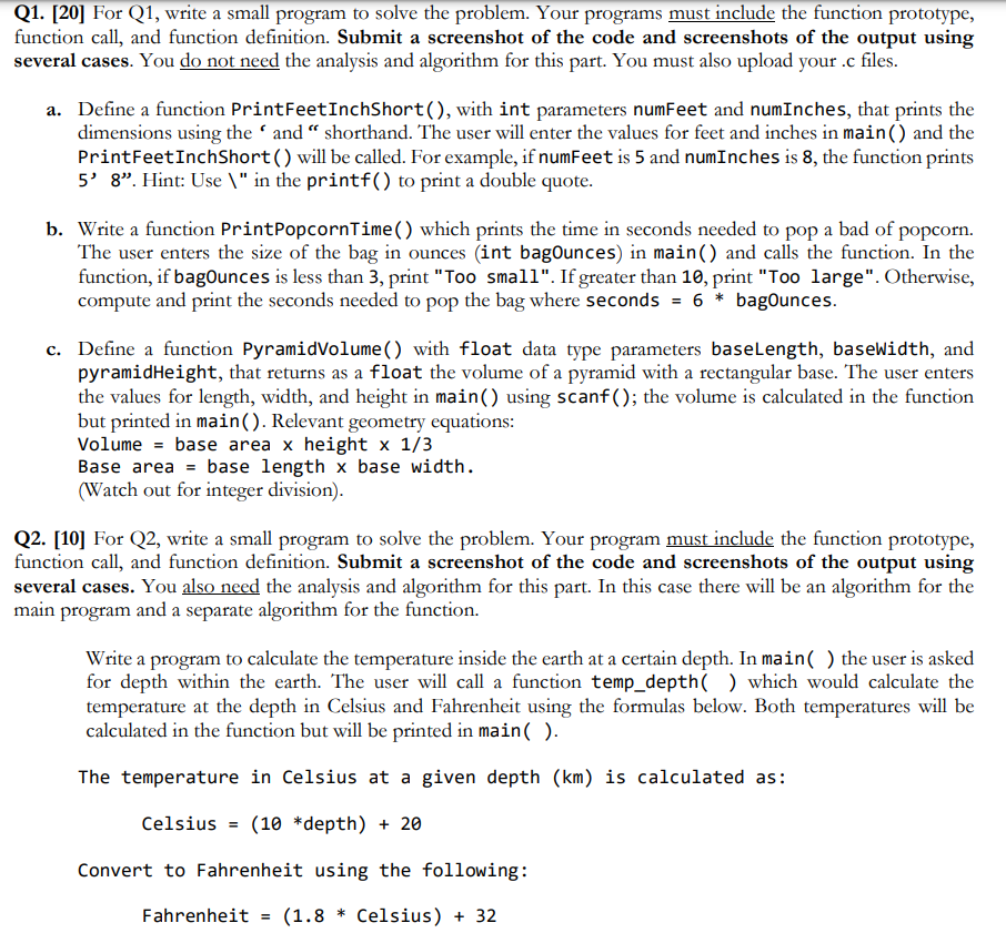  Q1.[20] For Q1, write a small program to solve the problem.