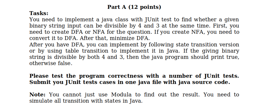  Part A (12 points) Tasks: You need to implement a java