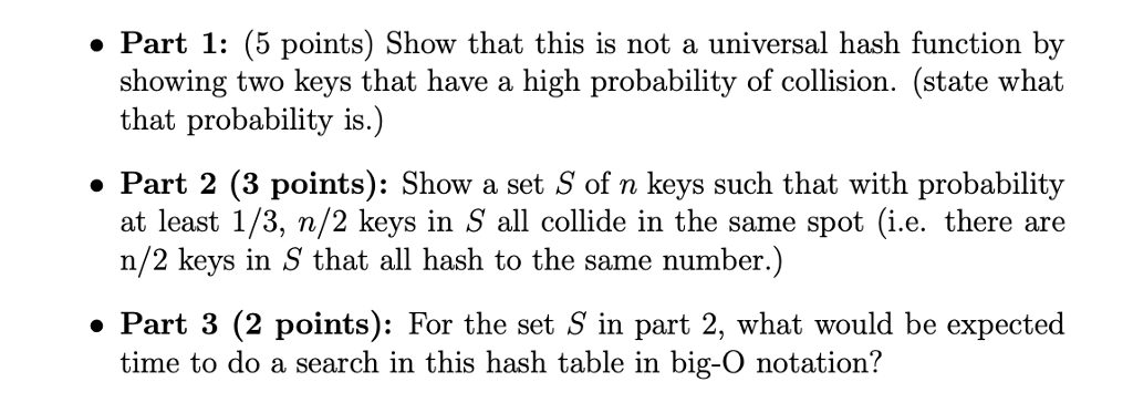 set S of n keys, all of which are in the universe