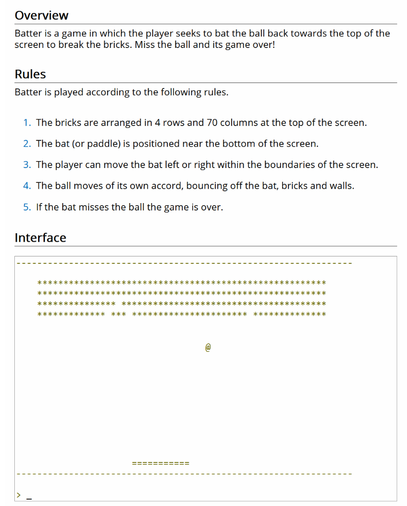 Using Python, create the game "Batter" aka "Brick Breaker". It should use