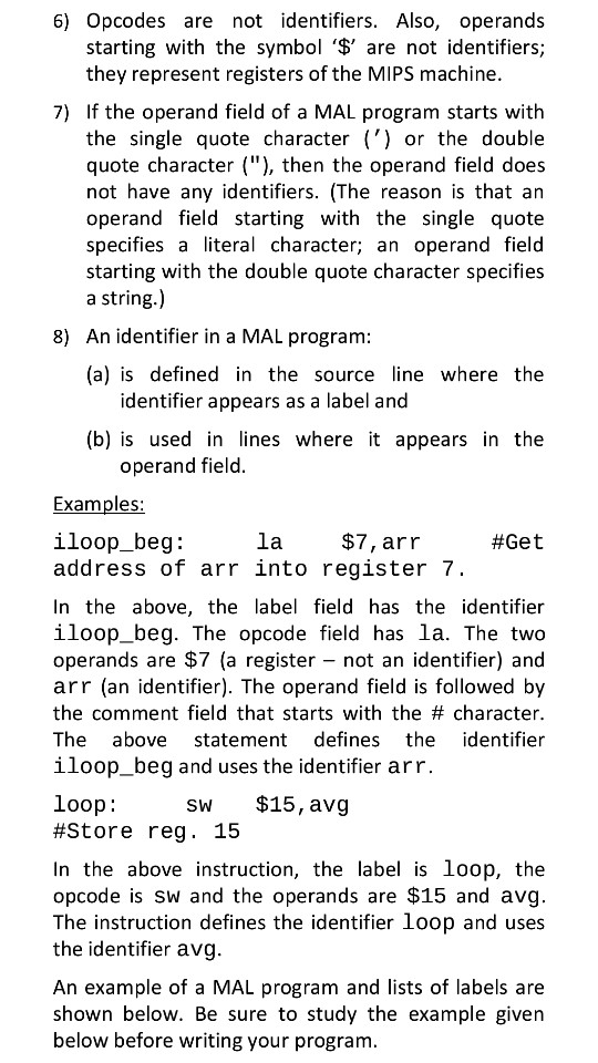 a MIPS Assembly Language (MAL) program and whose output is a list