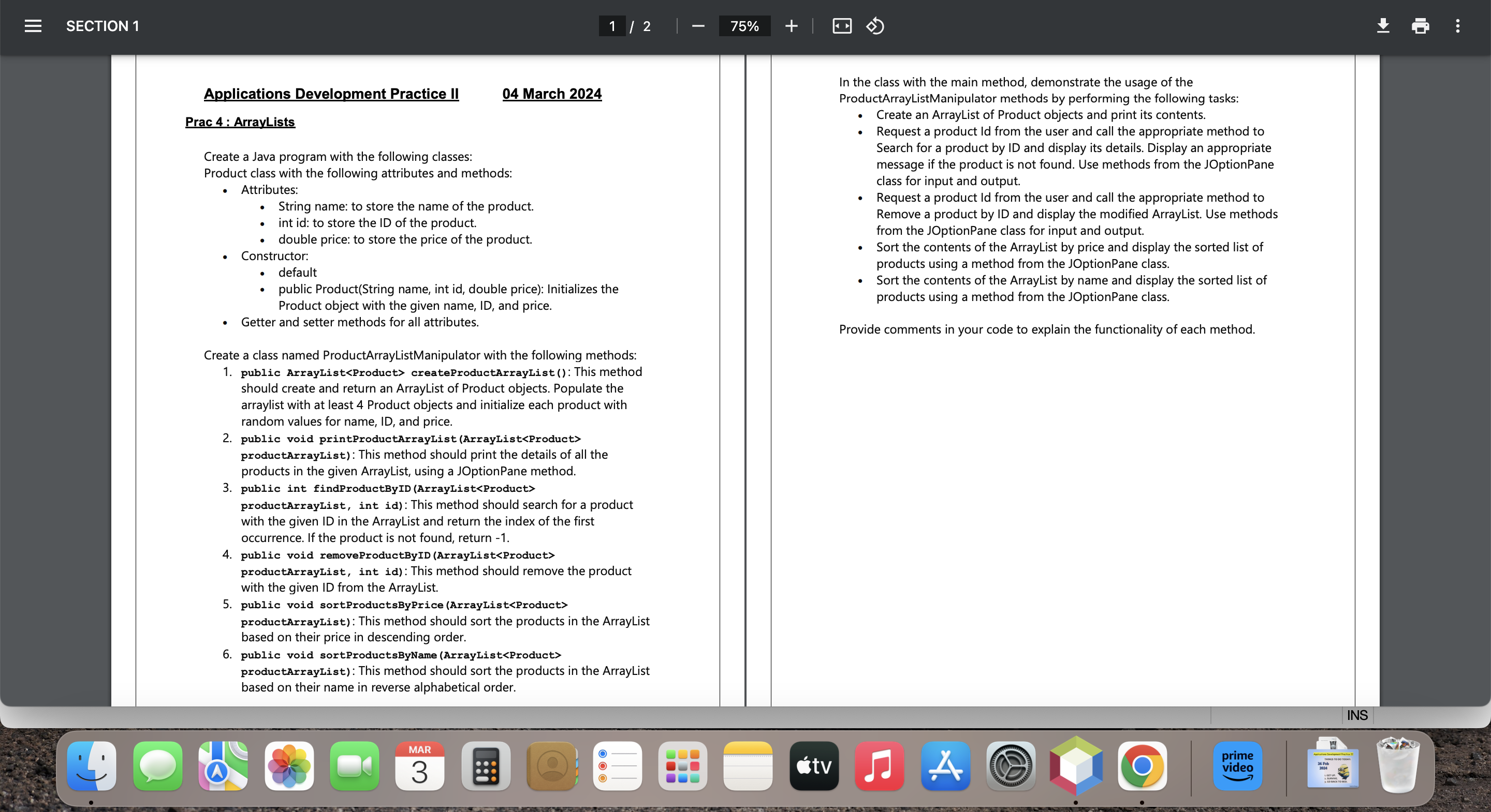  Applications Development Practice II 04 March 2024 Prac 4 : ArrayLists