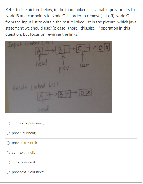  JAVA Refer to the picture below, in the input linked list,