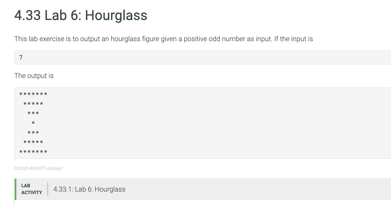 Please write the code in Java4.33 Lab 6: Hourglass This lab