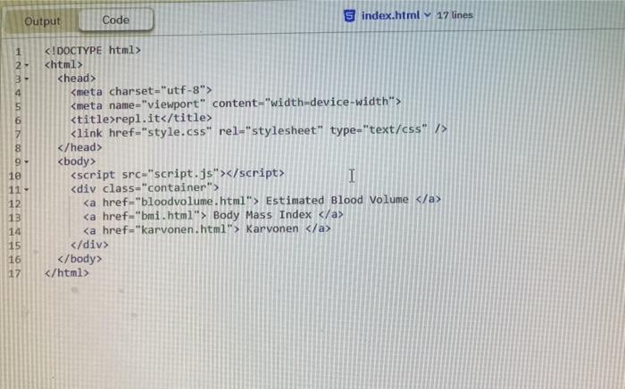 - 703 * weight / height ** 2; 6 7 8 output.innerHTML