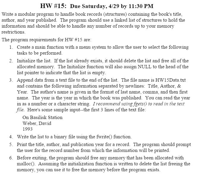 This is for a programming in C class. Thank you! Write a