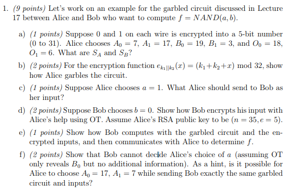 Lecture 17 between Alice and Bob who want to compute f =