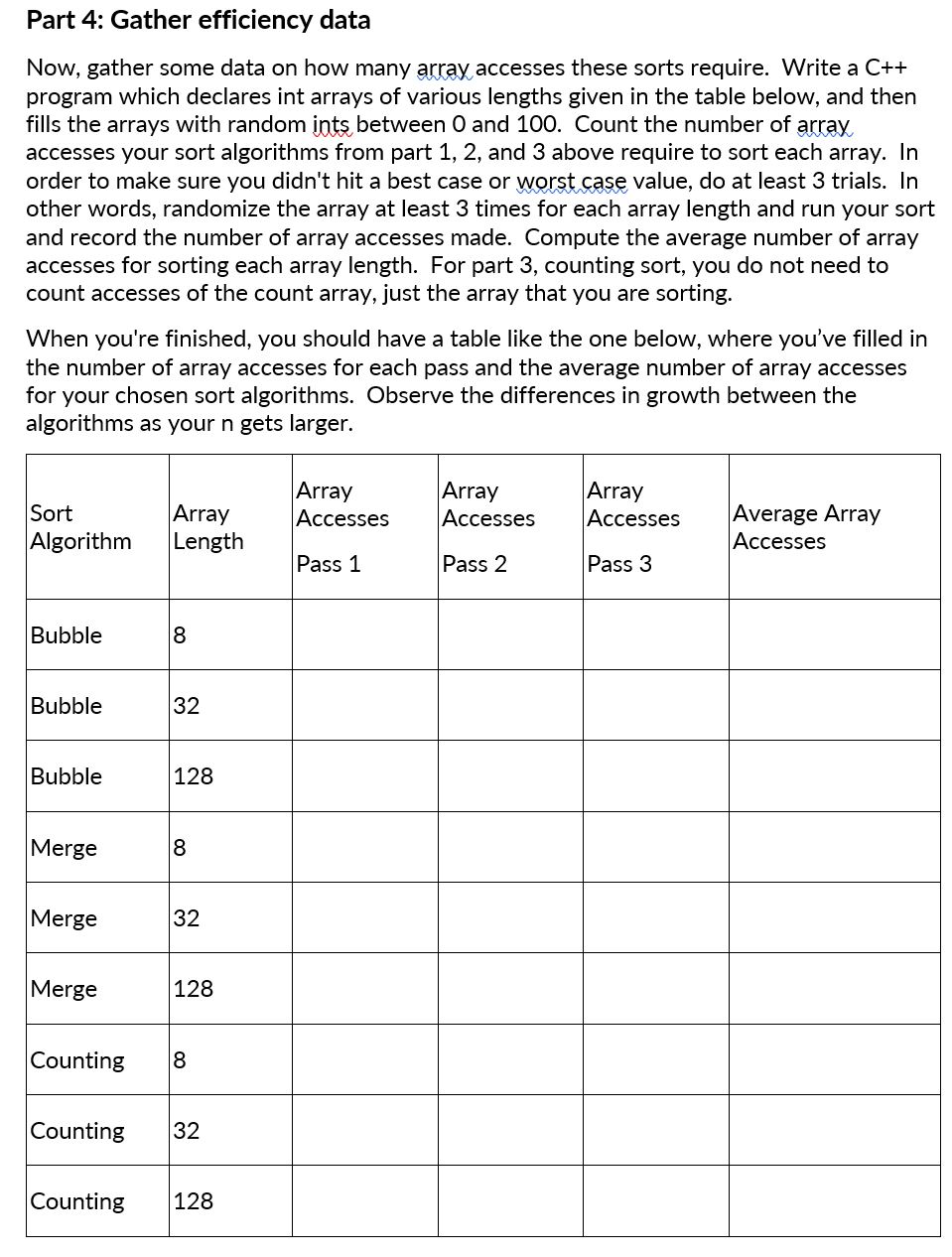  Part 4: Gather efficiency data Now, gather some data on how