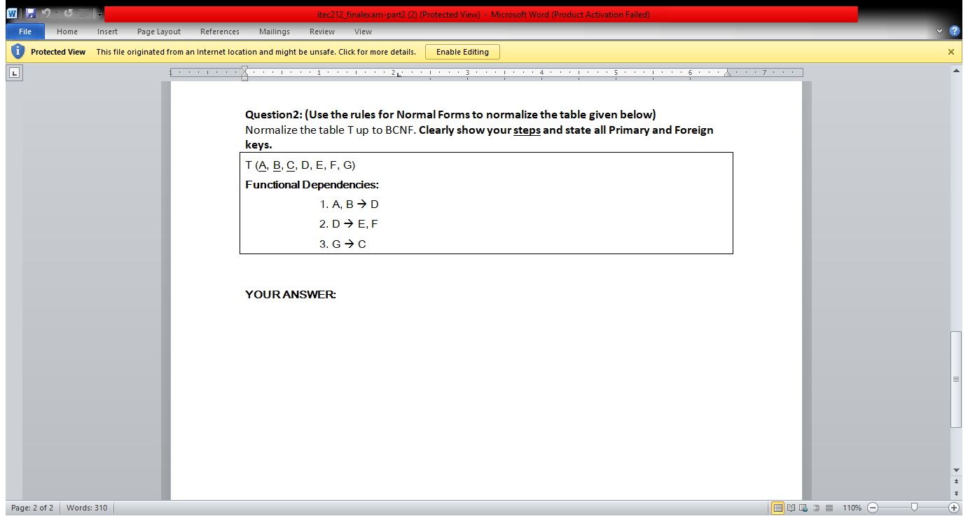  normalize the table W itec212_finalexam-part2 (2) (Protected View) - Microsoft Word