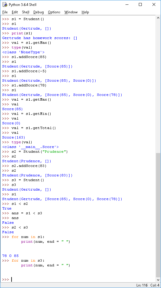 Write a class Student that represents a student in a course. The