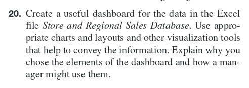  Create a useful dashboard for the data in the Excel file
