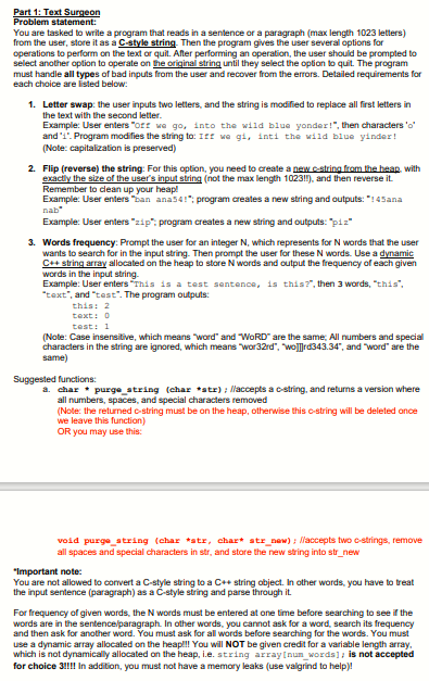 C++ code that does the required below with separate functions and follows