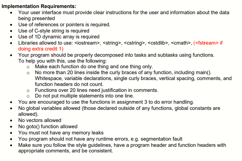 the requirements most important being using C-Style string using 1D arrays. Part