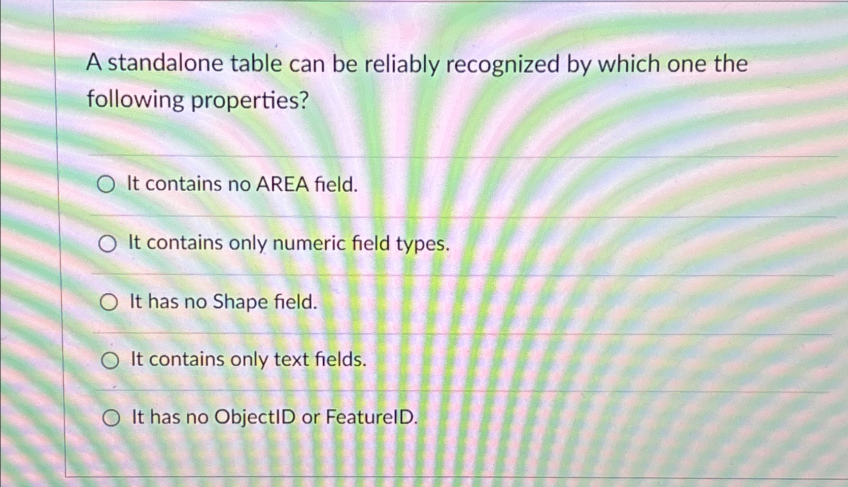  A standalone table can be reliably recognized by which one the