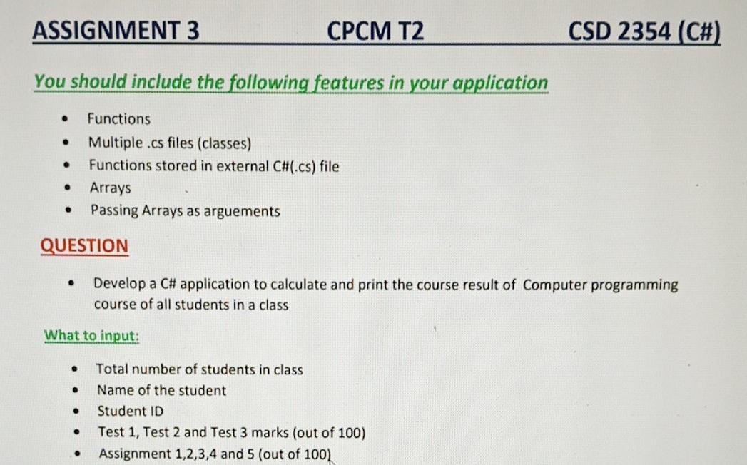  write a c sharp code with that points thankyou ASSIGNMENT 3