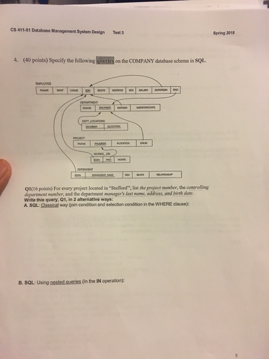  CS 411-01 Database Management System Design Test 3 Spring 2018 4.
