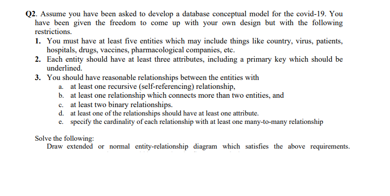 Q2. Assume you have been asked to develop a database conceptual