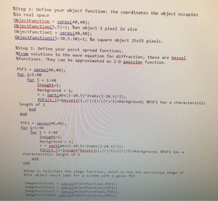  Answer the questions based on the matlab code XStep 1: Define