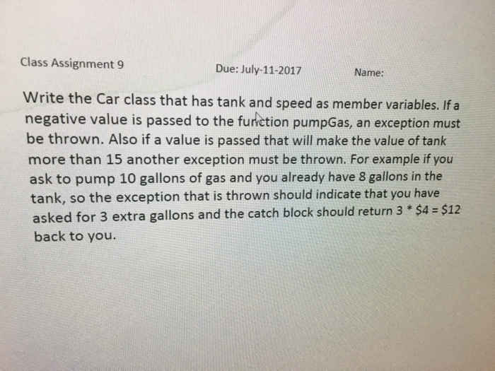  C++ program. Write a Car class that has member variables tank