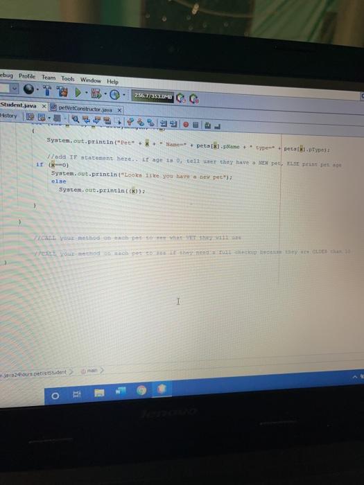 config> 237.8/353.OMB petVetStudent.java x petvetConstructor.java Source Hstory 7 8 package com.java24hours: 9