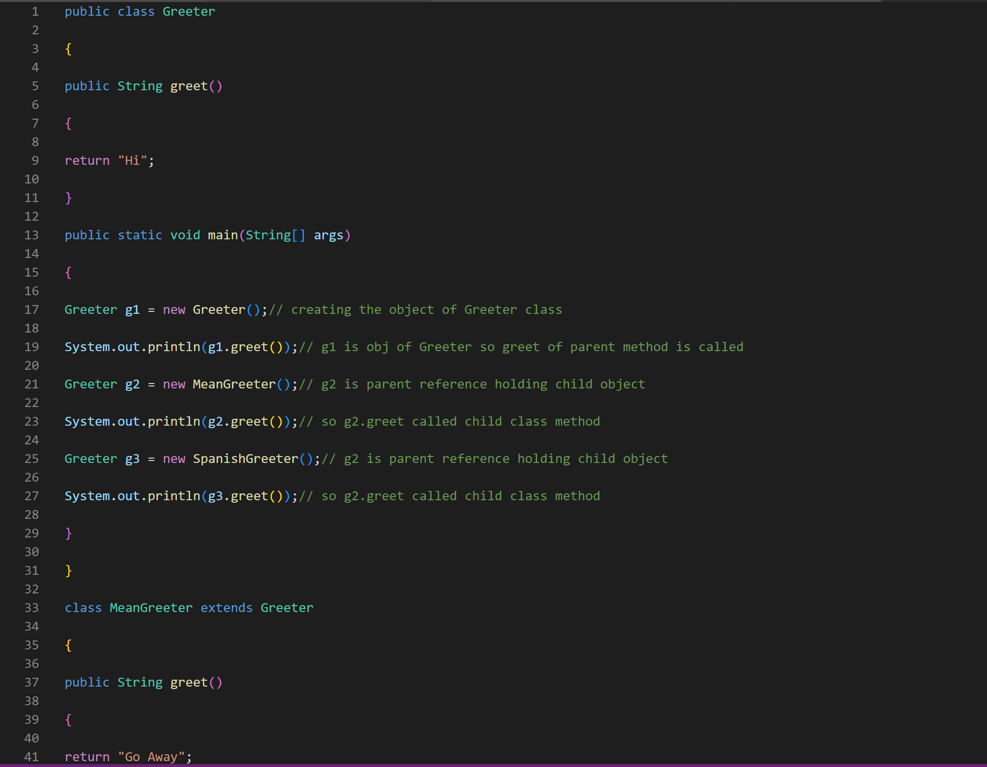 to see. Add another subclass called SpanishGreeter (or another language that you