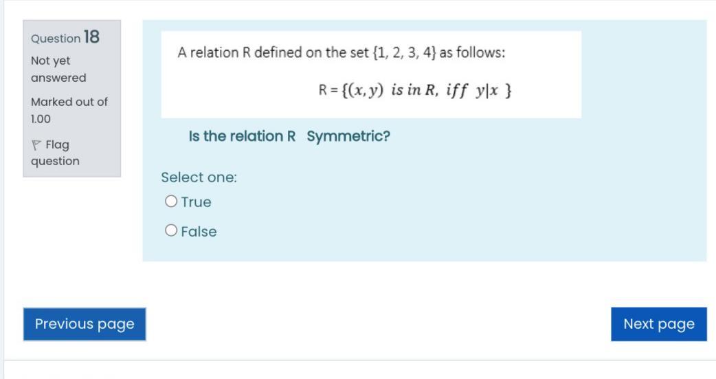  Question 18 A relation R defined on the set {1, 2,