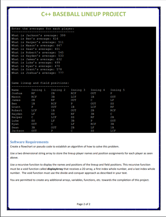 baseball team User Requirements A manager of a PONY (Protect Our Nation's