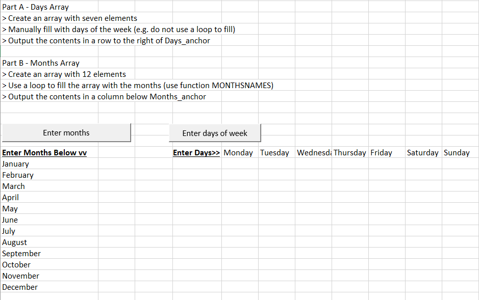 Solve this using VBA for Microsoft Excel Part A - Days Array
