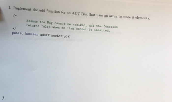  Data structures class. Java language. 1. Implement the add function for