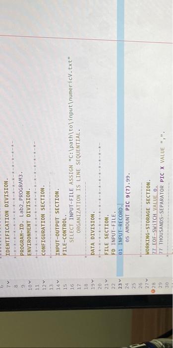 why is my code not running IDENTIFICATION DIVISION. PROGRAM-ID. Lab2_PROGRAM 3. ENVIRONHENT