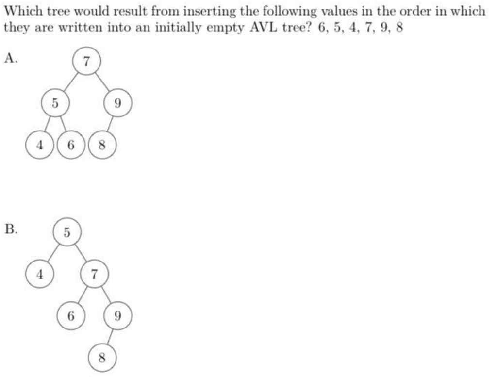  Which tree would result from inserting the following values in the
