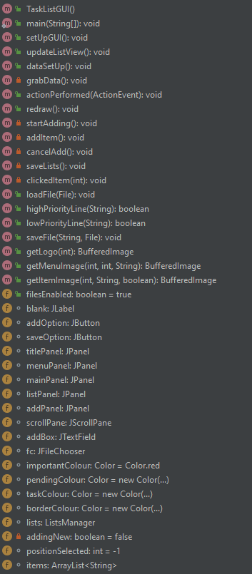 two lists of tasks public TaskListGUI controller; // a reference to the