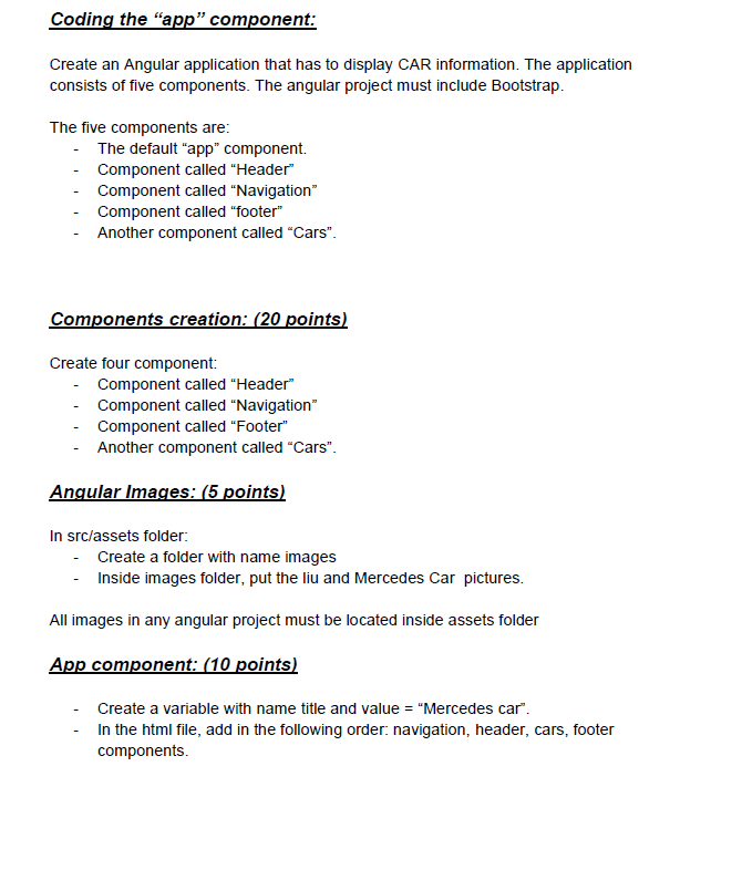  Coding the "app" component: Create an Angular application that has to