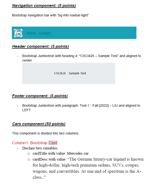 display CAR information. The application consists of five components. The angular project