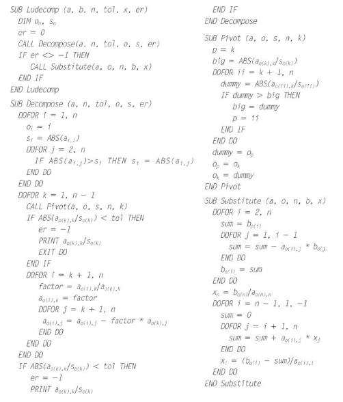  Write a MATLAB function for the LU Decomposition method using the