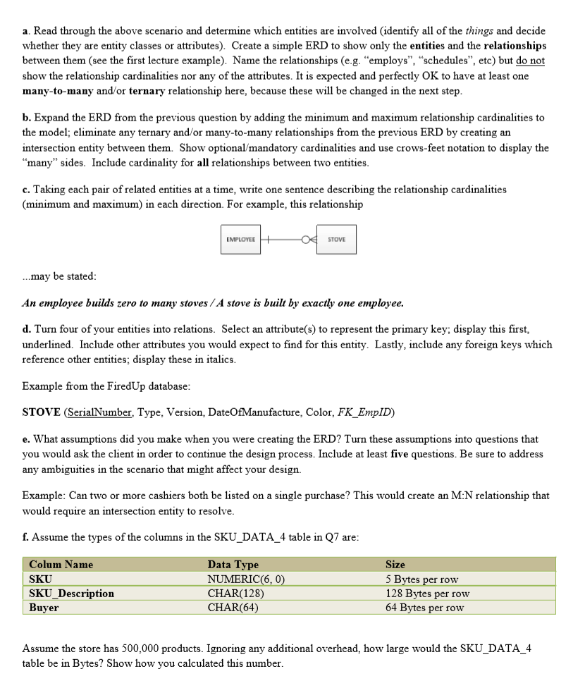A grocery chain needs a database designed in order to keep track
