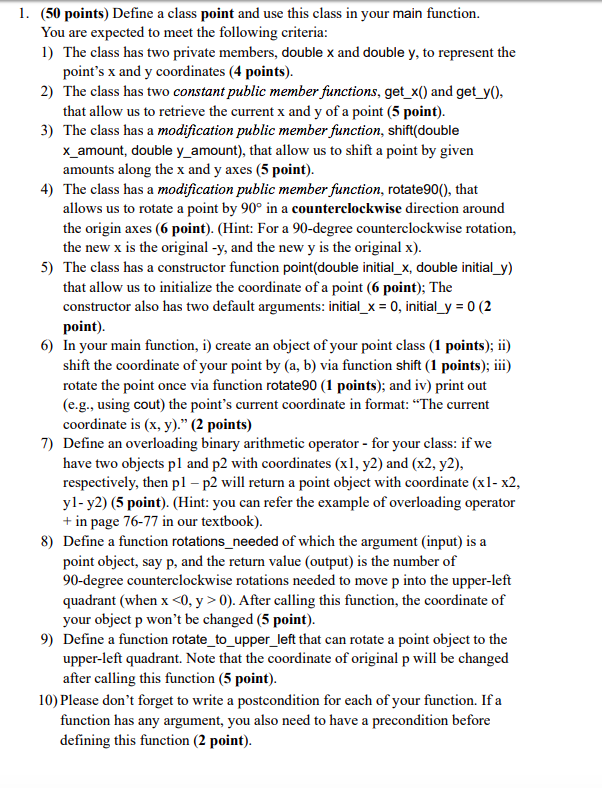 Create a program in C++ following the guidelines below: 1. (50 points)