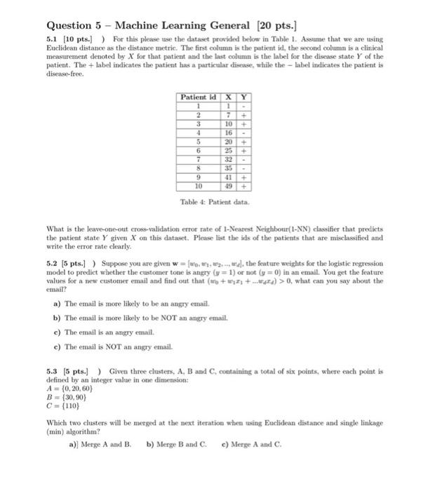  Question 5 - Machine Learning General (20 pts.] 5.1 (10 pts.]