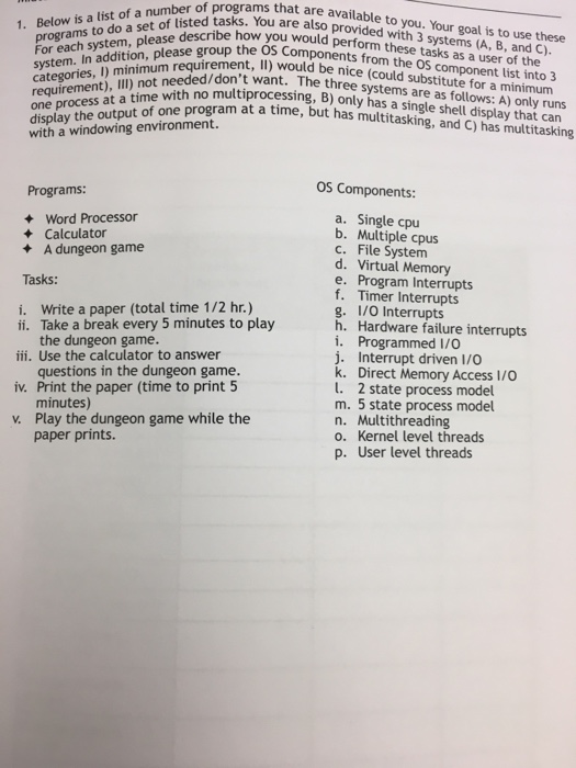 Operating systems exercise help: a word processor. What components would I