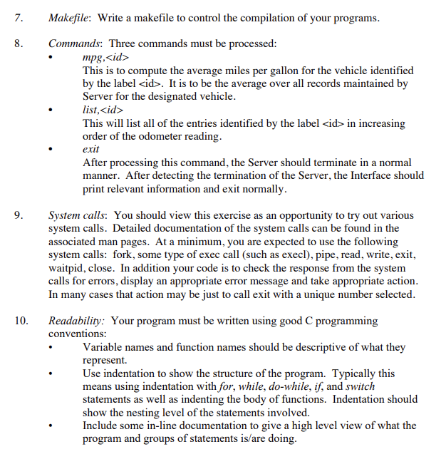 Interface and Server. After initialization, the Interface will use the fork system