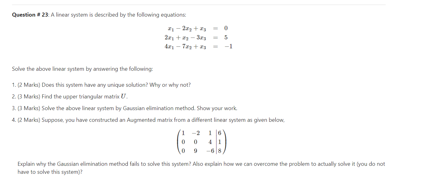 Question # 23: A linear system is described by the following