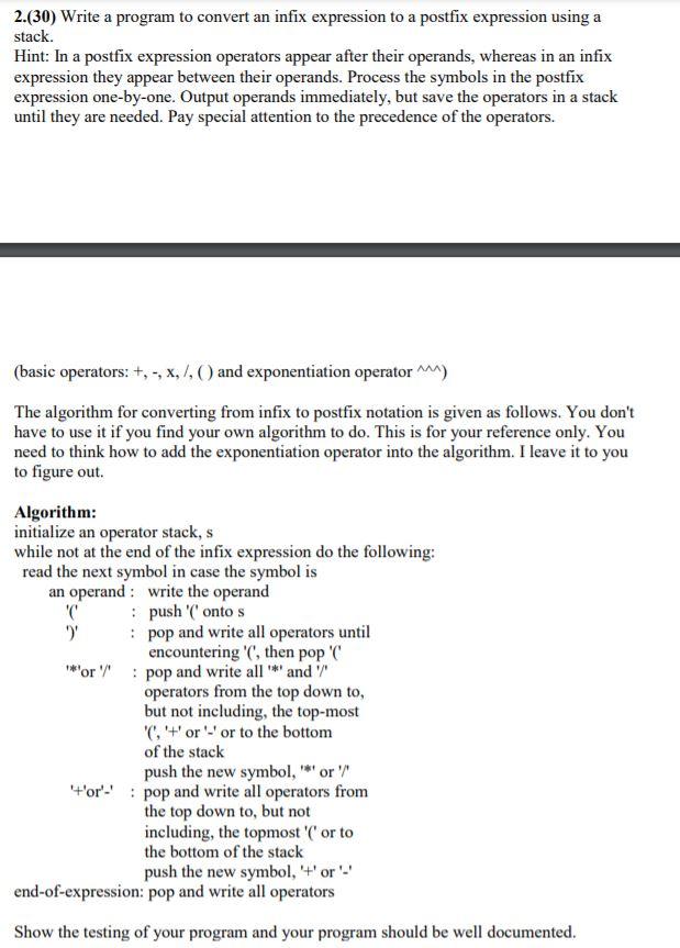  2.(30) Write a program to convert an infix expression to a